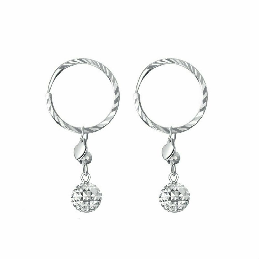 Platinum 950 Women Hollow Ball Hoop Earrings